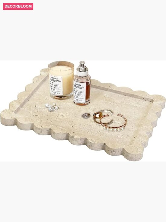 Other - Scalloped Marble Vanity Tray 12x9 inch - Natural Stone Jewelry Display